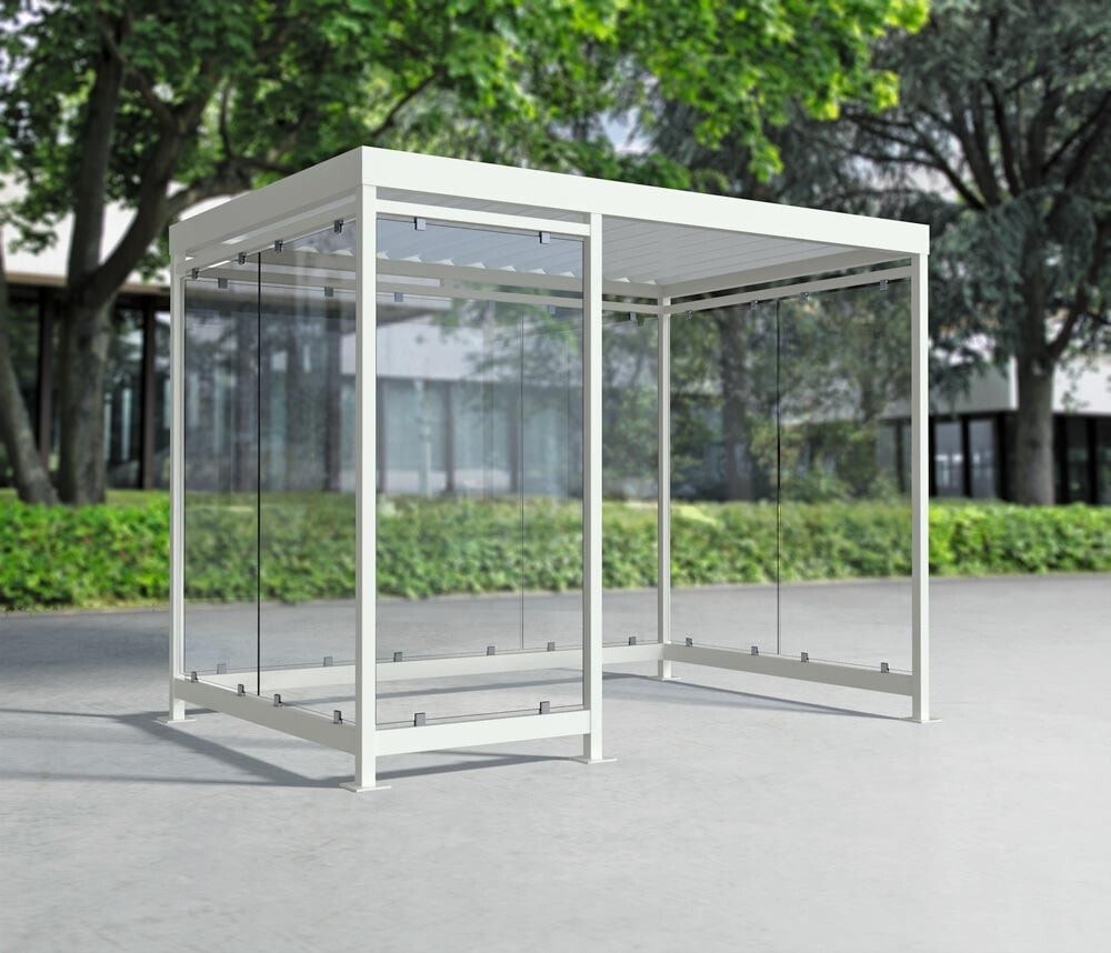 Raucherunterstand, Bushaltestelle, 9-10 Personen, 8 Wände, 2.510 x 3.180 x 2.165 mm (HxBxT), Farbe reinweiß