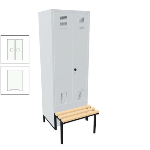Doppel-Spind, Garderobenschrank, Buche Sitzbank integriert, 2 Abteile a 400 mm, Korpus anthrazitgrau, Tür anthrazitgrau, 1.850 x 800 x 815 mm (HxBxT)