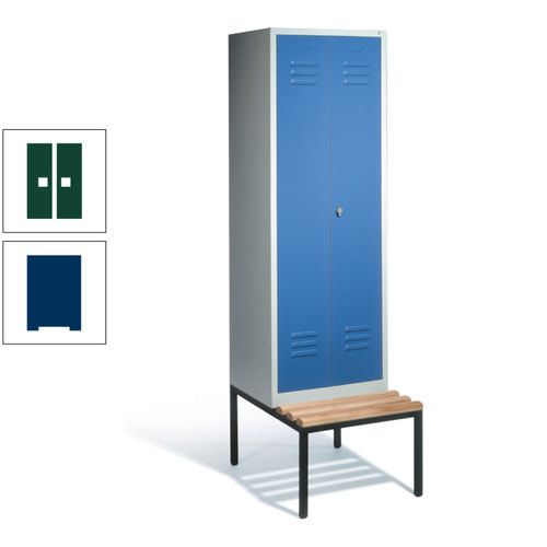 Doppel-Spindschrank, Buche Sitzbank untergebaut, 2 Abteile a 300 mm, Korpus lichtgrau, Tür anthrazitgrau, 2.090 x 610 x 815 mm (HxBxT)