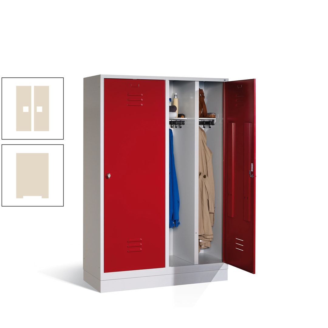 Doppel-Spind mit Großtüren, Garderobenschrank mit Sockel, 4 Abteile a 300 mm, Korpus anthrazitgrau, Tür anthrazitgrau, 1.800 x 1.190 x 500 mm (HxBxT)