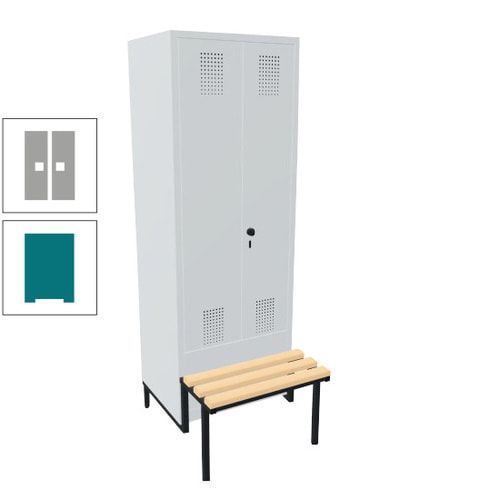 Doppel-Spind, Garderobenschrank, Buche Sitzbank integriert, 2 Abteile a 400 mm, Korpus anthrazitgrau, Tür anthrazitgrau, 1.850 x 800 x 815 mm (HxBxT)