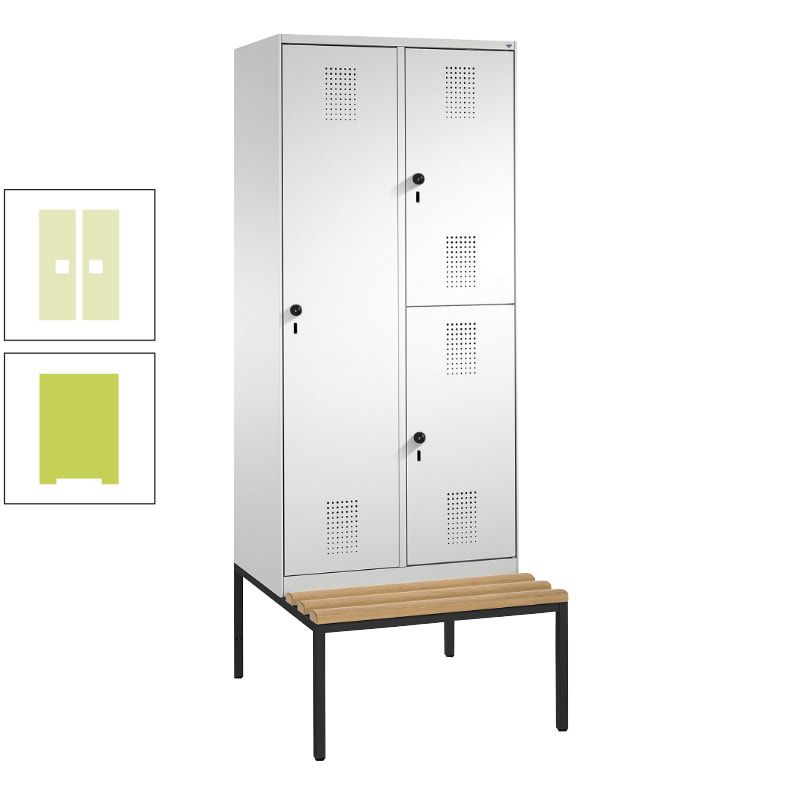 Garderobenschrank, Spind ein- und doppelstöckig Sitzbank, 2 Abteile, 3 Fächer, 2.090 x 800 x 500 mm (HxBxT), Front anthrazitgrau, Korpus anthrazitgrau
