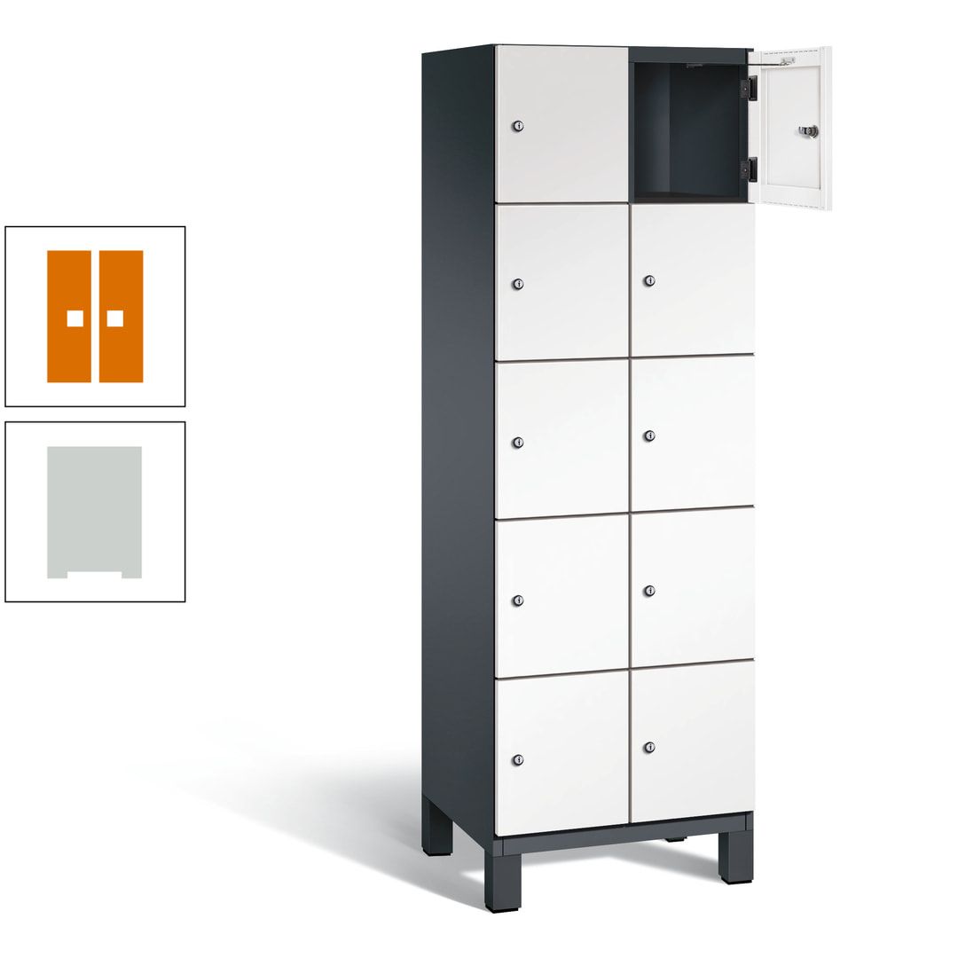 Fächerschrank, Stahlschrank, 10 Fächer, Türöffnungsbegrenzer, Füße, 1.980 x 600 x 525 mm (HxBxT), Korpus anthrazitgrau, Front anthrazitgrau