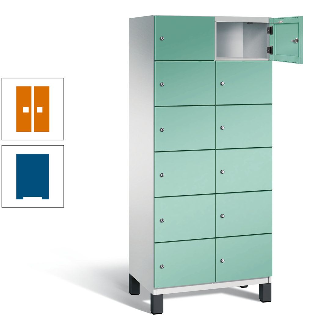 Fächerschrank, Stahlschrank, 12 Fächer, Türöffnungsbegrenzer, Füße, 1.980 x 800 x 525 mm (HxBxT), Korpus anthrazitgrau, Front anthrazitgrau