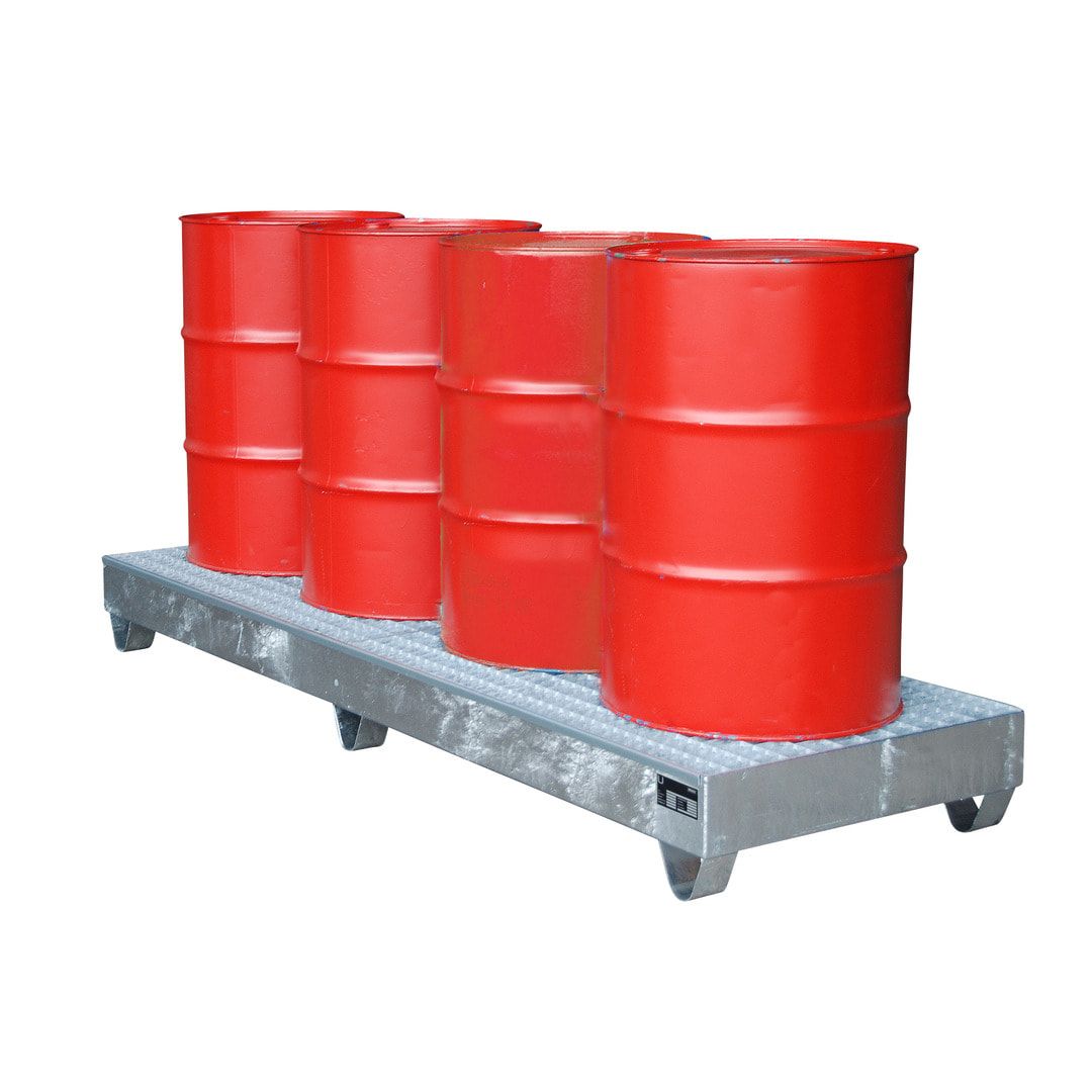 Auffangwanne - 2.400 x 800 mm (BxT) - 222 l - Füße - Gitterrost - feuerrot