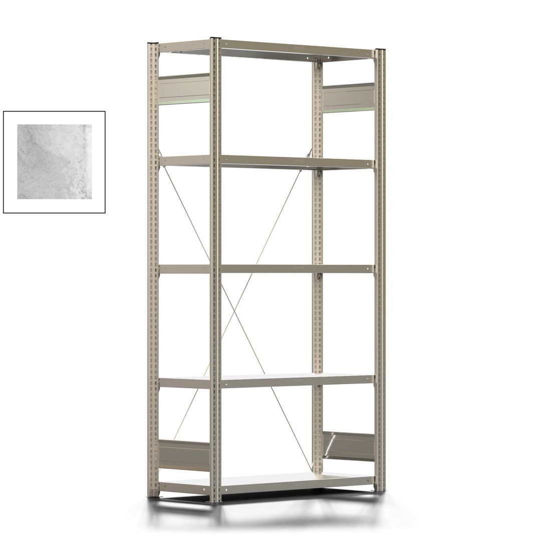 Fachbodenregal mit Tiefenriegel - 350 kg - 2.000 x 1.005 x 426 mm (HxBxT) - Anbauregal - 5 Böden - enzianblau - Lagerregal - Steckregal BERT