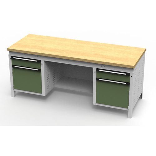 OTTOKIND Werkbank - bündige Arbeitsplatte - 850 x 1.695 x 750 mm (HxBxT) - 2 Schubladen - 2 Schränke - lichtgrau