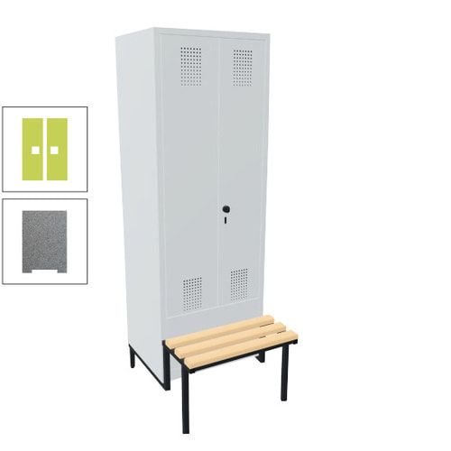 Doppel-Spind, Garderobenschrank, Buche Sitzbank integriert, 2 Abteile a 400 mm, Korpus anthrazitgrau, Tür anthrazitgrau, 1.850 x 800 x 815 mm (HxBxT)