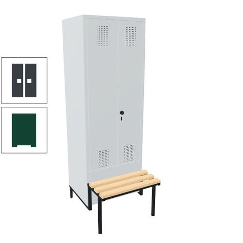 Doppel-Spind, Garderobenschrank, Buche Sitzbank integriert, 2 Abteile a 400 mm, Korpus anthrazitgrau, Tür anthrazitgrau, 1.850 x 800 x 815 mm (HxBxT)