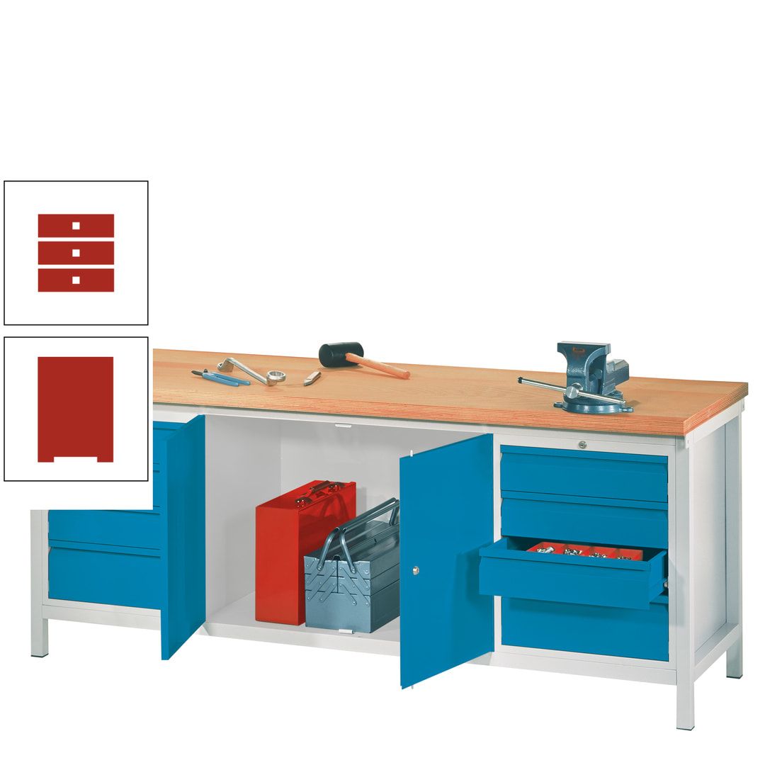 Werkbank mit Schubladenblöcken und Schrank - Traglast 1.400 kg - 900 x 2.000 x 700 (HxBxT) - anthrazitgrau