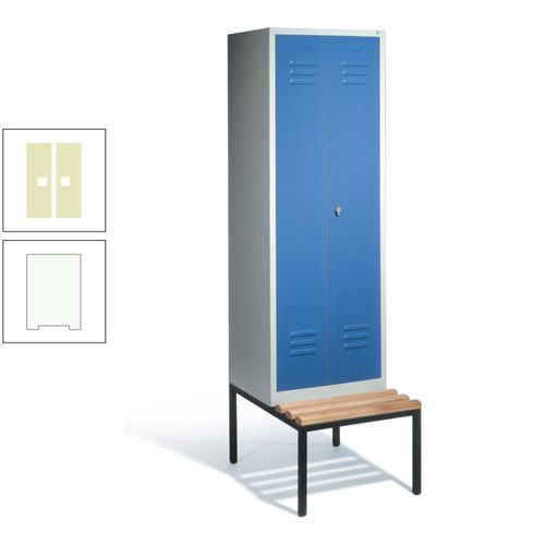 Doppel-Spindschrank, Buche Sitzbank untergebaut, 2 Abteile a 300 mm, Korpus lichtgrau, Tür anthrazitgrau, 2.090 x 610 x 815 mm (HxBxT)