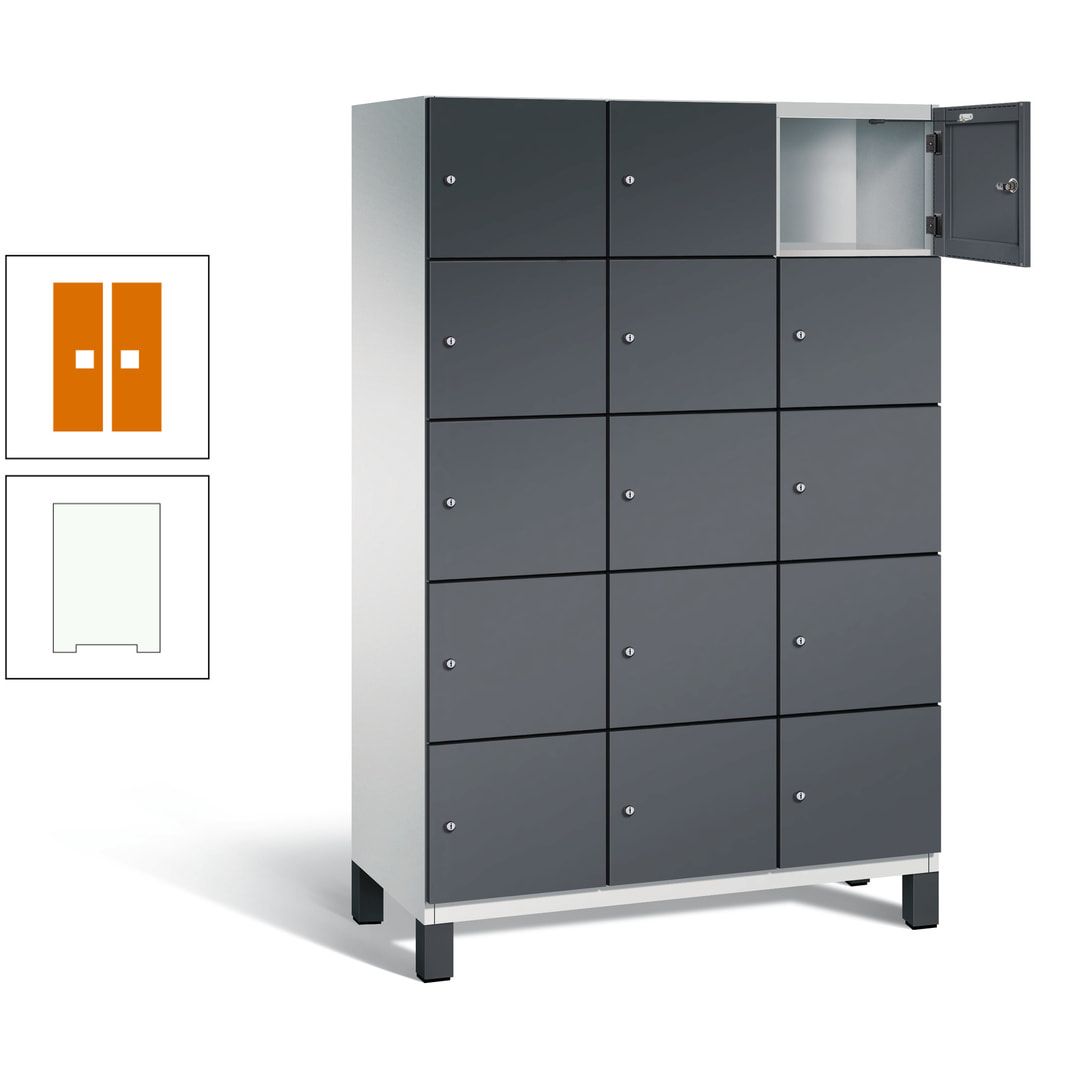 Fächerschrank, Stahlschrank, 15 Fächer, Türöffnungsbegrenzer, Füße, 1.980 x 1.200 x 525 mm (HxBxT), Korpus anthrazitgrau, Front anthrazitgrau