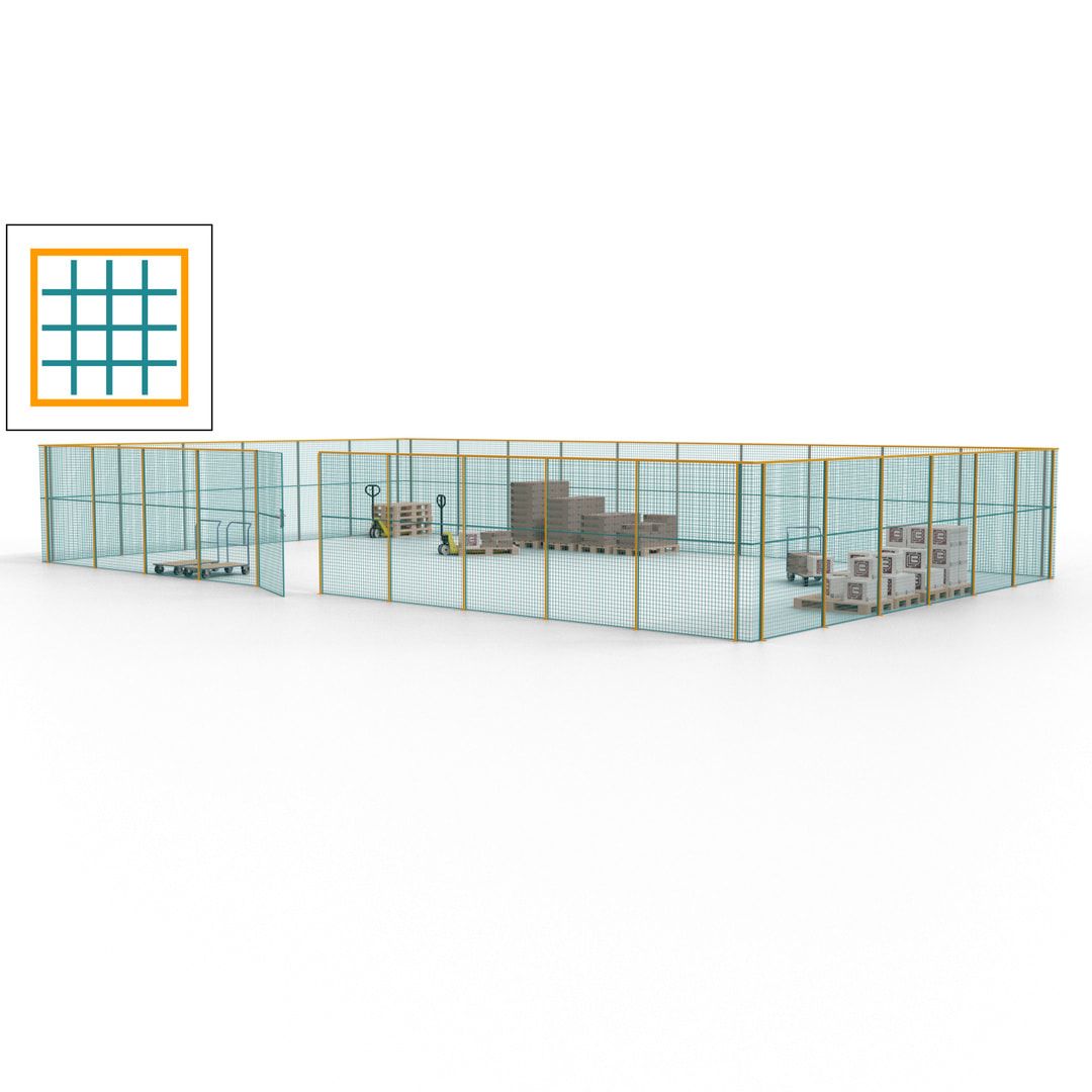 Maschinen Schutzgitter - Hallentrennwand - Sicherheitszaun - Tür - 48 m - 2.200 x 15.400 x 9.400 mm (HxBxT) - enzianblau