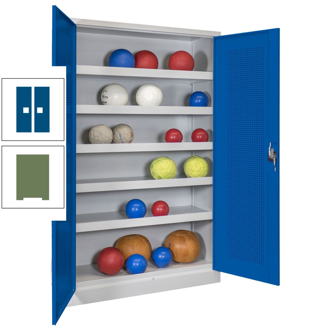 Ballschrank - Lochfeldtüren - 5 Böden - 1.950x1.200x500 mm (HxBxT) - anthrazitgrau