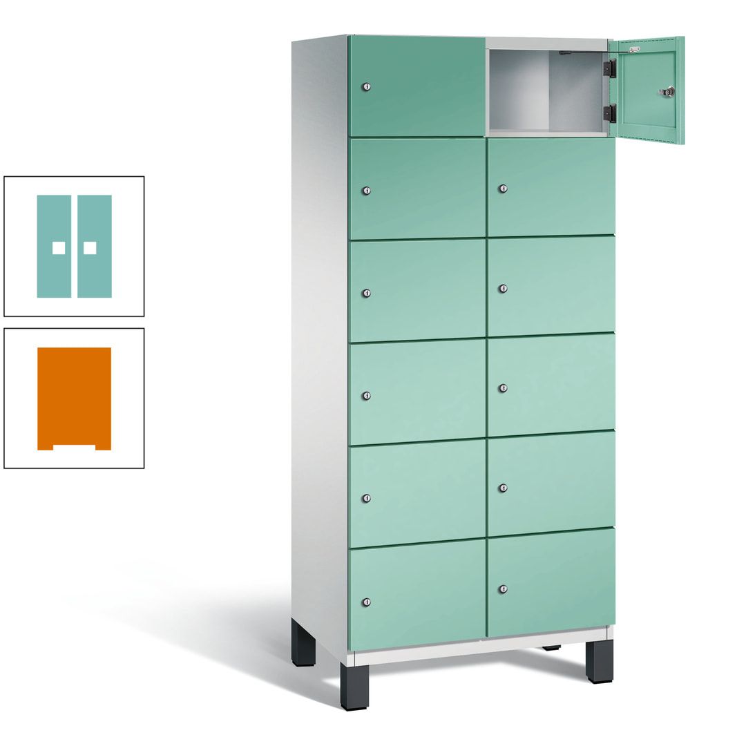 Fächerschrank, Stahlschrank, 12 Fächer, Türöffnungsbegrenzer, Füße, 1.980 x 800 x 525 mm (HxBxT), Korpus anthrazitgrau, Front anthrazitgrau
