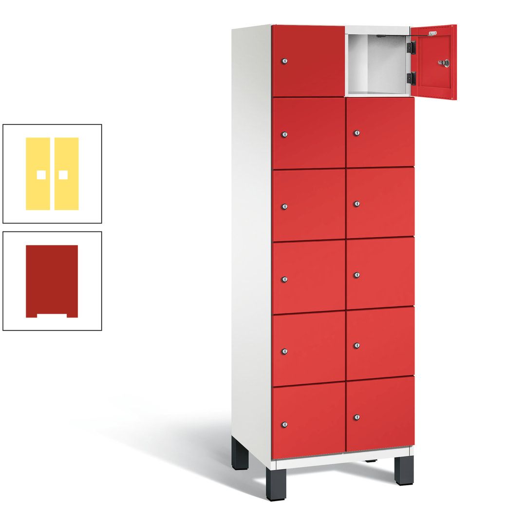 Fächerschrank, Stahlschrank, 12 Fächer, Türöffnungsbegrenzer, Füße, 1.980 x 600 x 525 mm (HxBxT), Korpus anthrazitgrau, Front anthrazitgrau