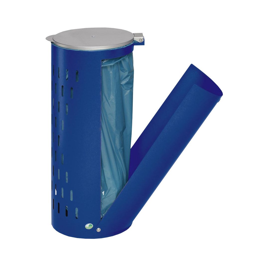 Müllsackhalter - mit Klapptür - gelochter Korpus - rund - Volumen 80 l - 850 x 380 x 440 mm (HxBxT) - Antik silber