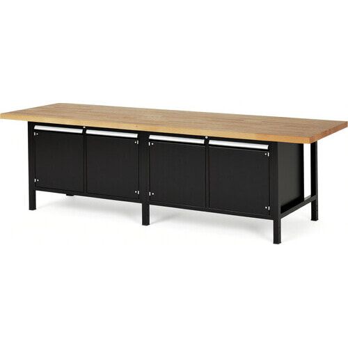 Werkbank mit 4 Schränken - höhenverstellbar 840-1.040 mm - 3.000 x 900 mm (BxT) - Traglast 1.250 kg - Buche - Anthrazitgrau