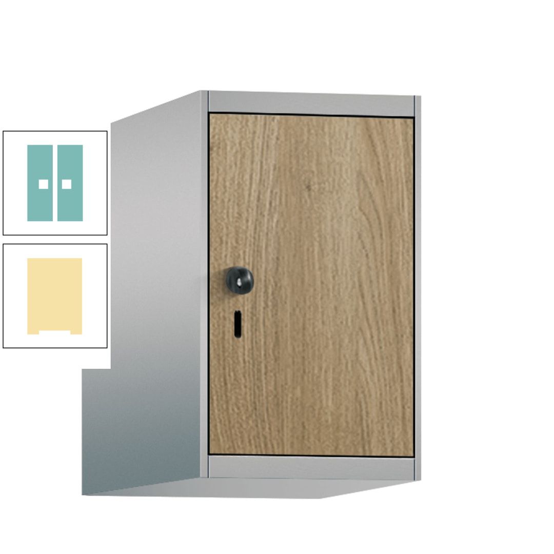 Aufsatzschrank, Schrankaufsatz, 1 Fach a 300 mm, Farbe Pastellgelb, Tür anthrazitgrau, 500 x 300 x 500 mm (HxBxT)