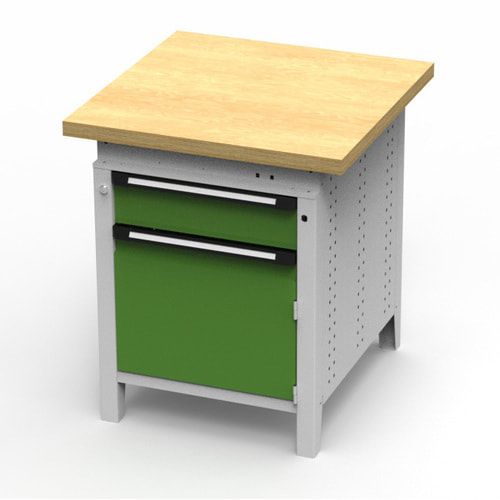 OTTOKIND Werkbank - Arbeitsplatte bündig - 850 x 605 x 750 mm (HxBxT) - Schublade - Schrank - lichtgrau