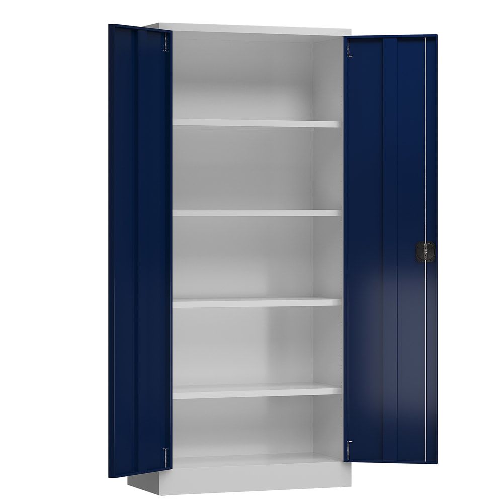 Aktenschrank, Büroschrank, abschließbar, Flügeltüren, 4 Fachböden, 1.800 x 800 x 380 mm (HxBxT), Stahl, Korpus und Türen lichtgrau