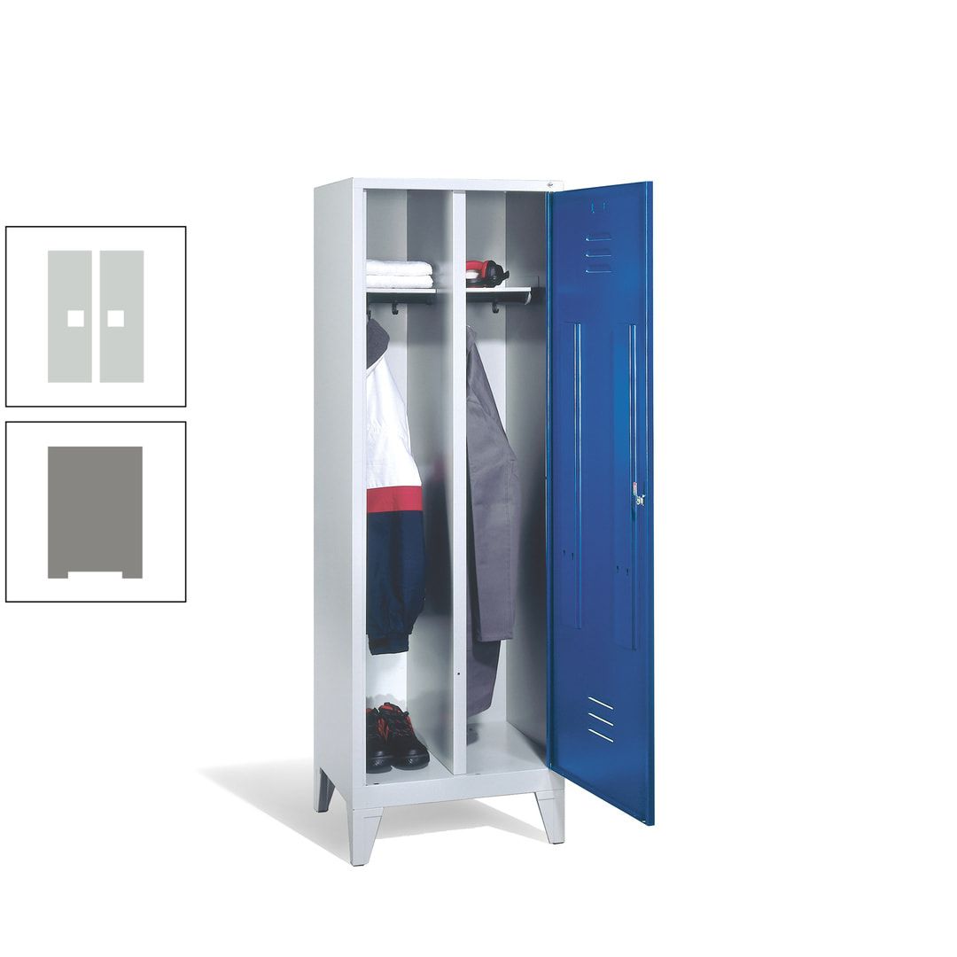Doppel-Spind mit Großtür, Garderobenschrank mit Füßen, 2 Abteile a 300 mm, Korpus anthrazitgrau, Tür anthrazitgrau, 1.850 x 610 x 500 mm (HxBxT)