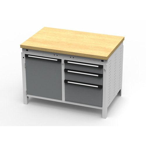 OTTOKIND Werkbank - bündige Arbeitsplatte - 850 x 1.150 x 750 mm (HxBxT) - 3 Schubladen - Schrank - lichtgrau