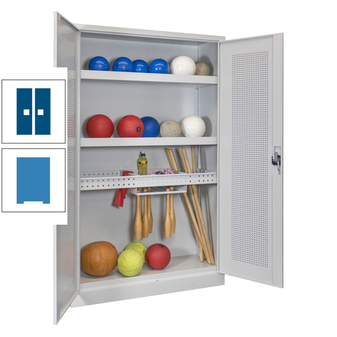Sportschrank - Lochfeldtüren - Variante 2 - 1.950x1.200x500 mm (HxBxT) - anthrazitgrau