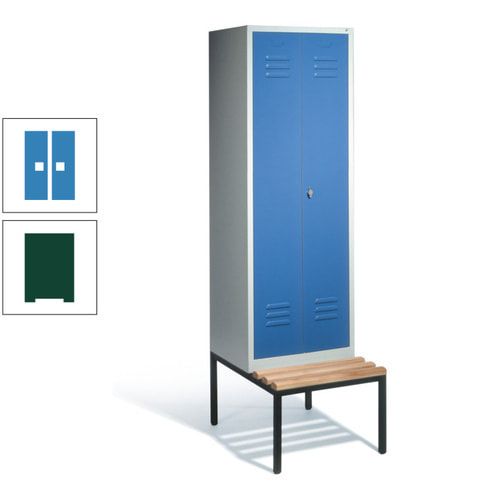 Doppel-Spindschrank, Buche Sitzbank untergebaut, 2 Abteile a 300 mm, Korpus lichtgrau, Tür anthrazitgrau, 2.090 x 610 x 815 mm (HxBxT)