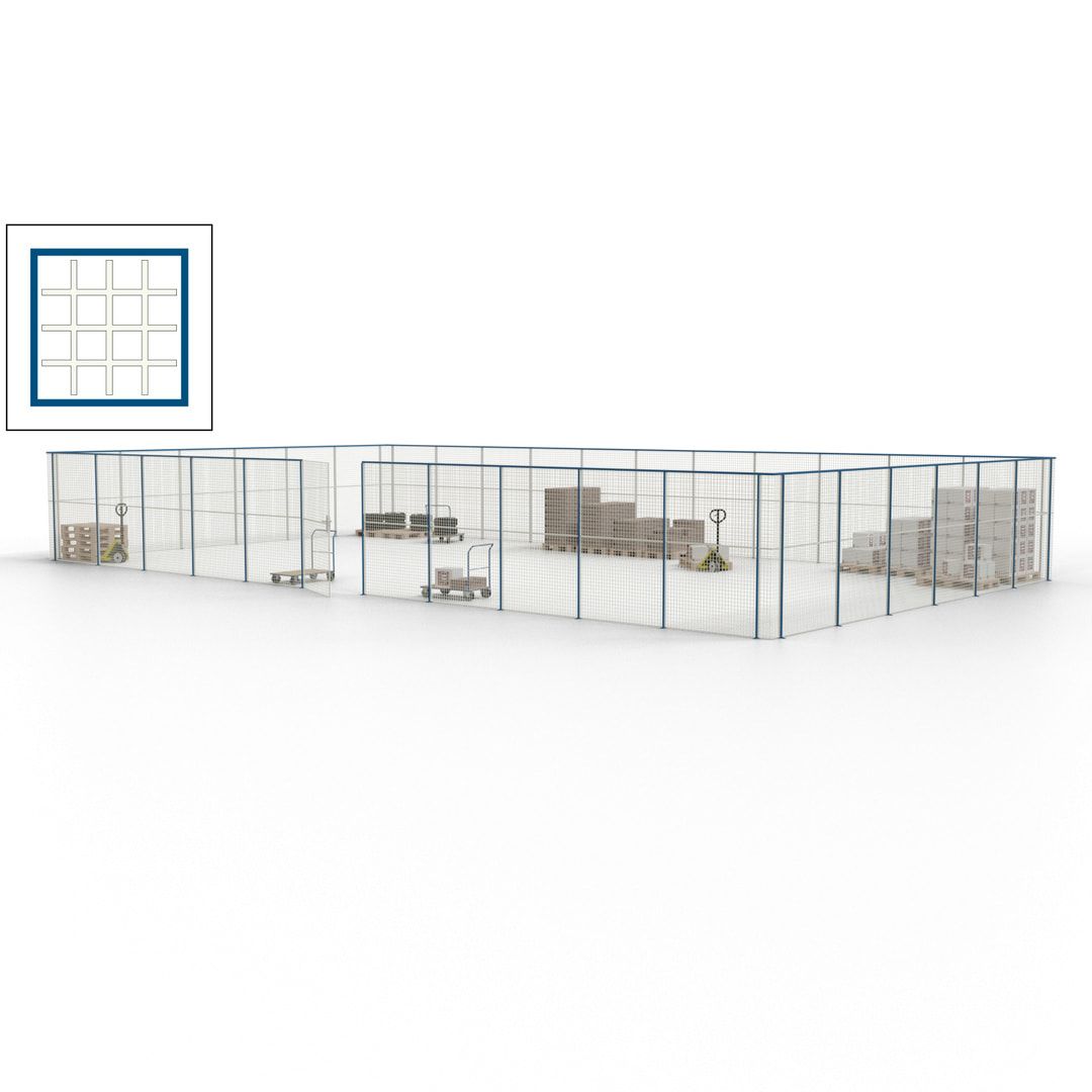 Maschinen Schutzgitter - Hallentrennwand - Sicherheitszaun - Tür - 51 m - 2.200 x 16.900 x 9.400 mm (HxBxT) - enzianblau