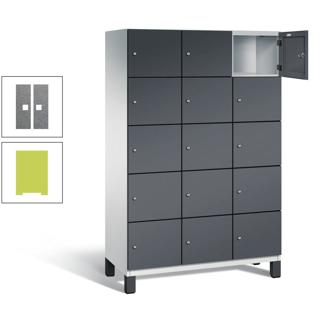 Fächerschrank, Stahlschrank, 15 Fächer, Türöffnungsbegrenzer, Füße, 1.980 x 1.200 x 525 mm (HxBxT), Korpus anthrazitgrau, Front anthrazitgrau