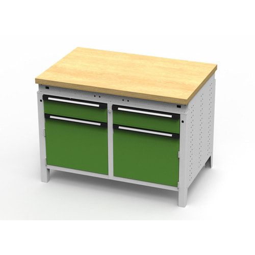 OTTOKIND Werkbank - bündige Arbeitsplatte - 850 x 1.150 x 750 mm (HxBxT) - 2 Schubladen - 2 Schränke - lichtgrau