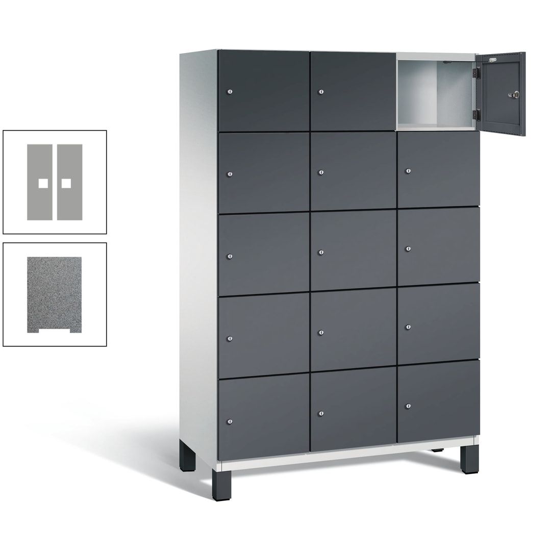 Fächerschrank, Stahlschrank, 15 Fächer, Türöffnungsbegrenzer, Füße, 1.980 x 1.200 x 525 mm (HxBxT), Korpus anthrazitgrau, Front anthrazitgrau