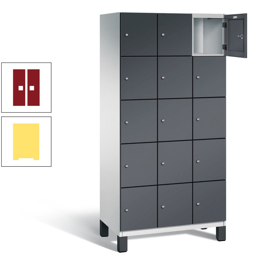 Fächerschrank, Stahlschrank, 15 Fächer, Türöffnungsbegrenzer, Füße, 1.980 x 900 x 525 mm (HxBxT), Korpus anthrazitgrau, Front anthrazitgrau