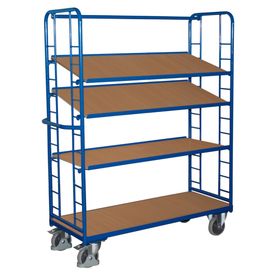 Etagenwagen mit 4 Holzböden, neigbar - enzianblau - Ladeflächenmaß wählbar