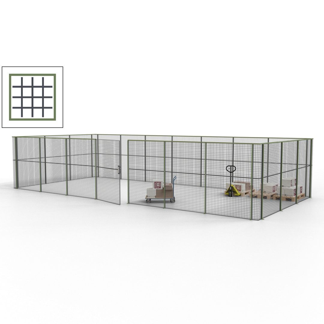 Hallentrennwand - Flügeltür, Gitter - 19 Gitterwände - 2.200 x 10.900 x 4.900 mm (HxBxT) - Perlweiß/reinorange