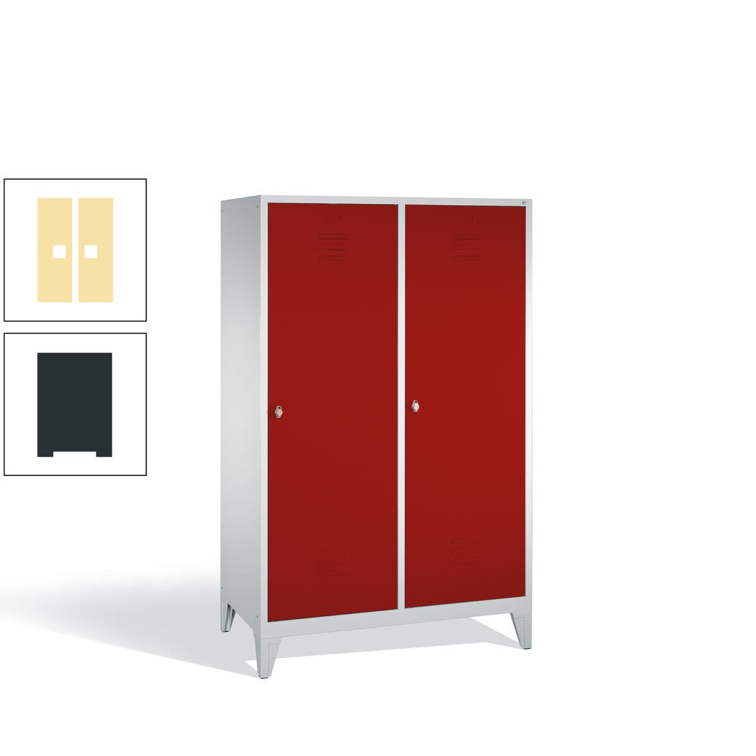Doppel-Spind mit 2 Großtüren, Garderobenschrank mit Füßen, 4 Abteile a 300 mm, Korpus anthrazitgrau, Tür anthrazitgrau, 1.850 x 1.190 x 500 mm (HxBxT)