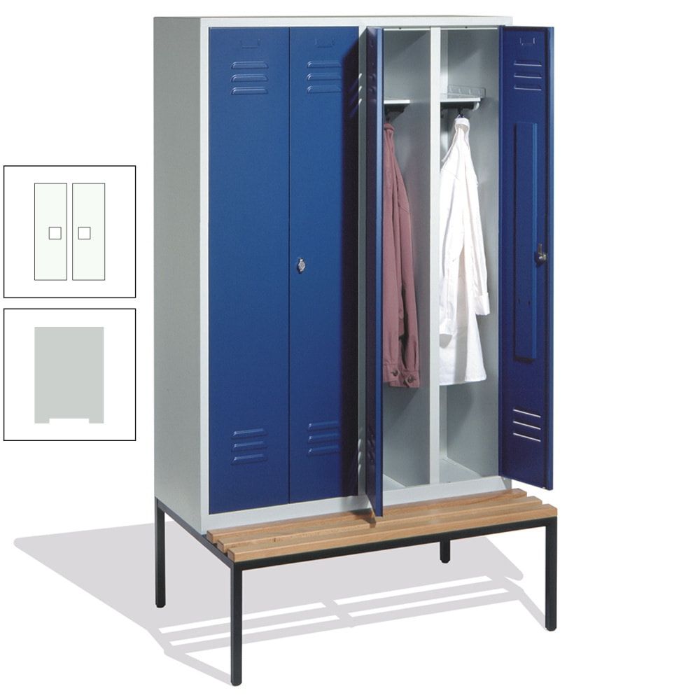 Doppel-Spindschrank, Buche Sitzbank untergebaut, 4 Abteile a 300 mm, Korpus lichtgrau, Tür anthrazitgrau, 2.090 x 1.190 x 815 mm (HxBxT)