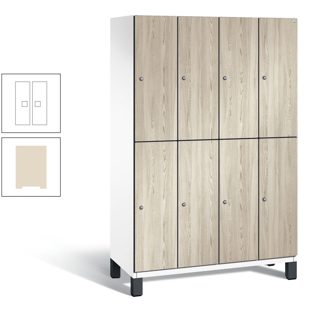Fächerschrank, Garderobenschrank, mit Füßen, 4 Abteile, 1.980 x 1.200 x 525 mm (HxBxT), Korpus anthrazitgrau, Tür Donau-Ahorn