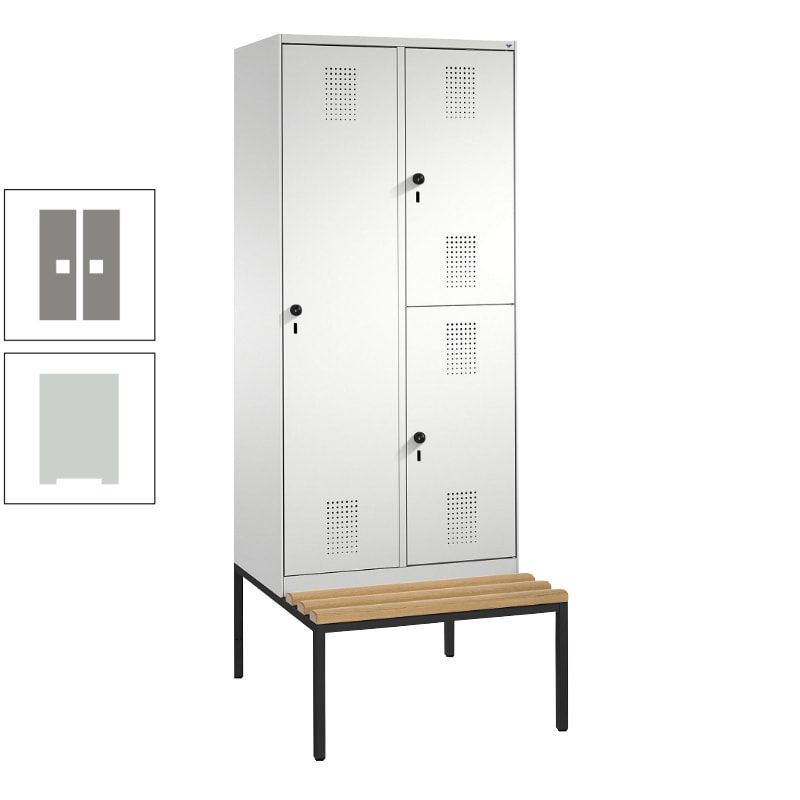 Garderobenschrank, Spind ein- und doppelstöckig Sitzbank, 2 Abteile, 3 Fächer, 2.090 x 800 x 500 mm (HxBxT), Front anthrazitgrau, Korpus anthrazitgrau