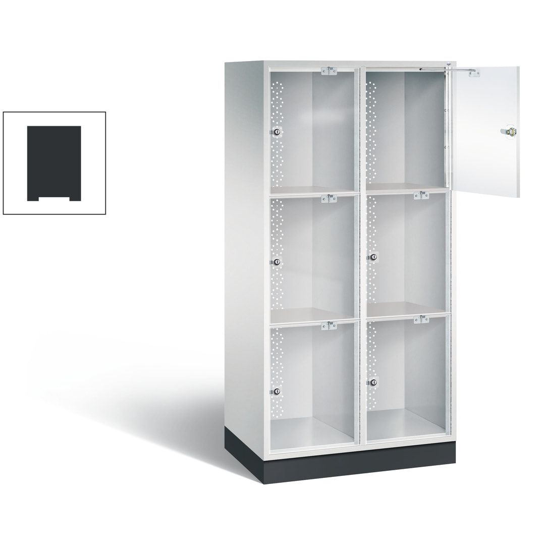 Schließfachschrank, Fächerschrank mit Türen aus Acrylglas, 2 Abteile, 6 Fächer, Zylinderschloss, 1.750 x 820 x 500 mm (HxBxT), Korpus anthrazitgrau