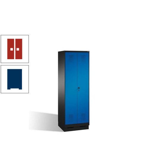 Doppel-Spind, Doppeltüren, Garderobenschrank mit Sockel, 2 Abteile a 300 mm, Korpus anthrazitgrau, Tür anthrazitgrau, 1.800 x 600 x 500 mm (HxBxT)