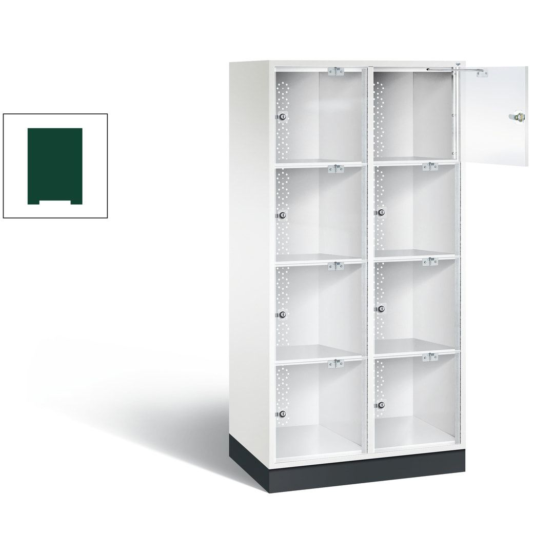 Schließfachschrank, Fächerschrank mit Türen aus Acrylglas, 2 Abteile, 8 Fächer, Zylinderschloss, 1.750 x 820 x 500 mm (HxBxT), Korpus anthrazitgrau