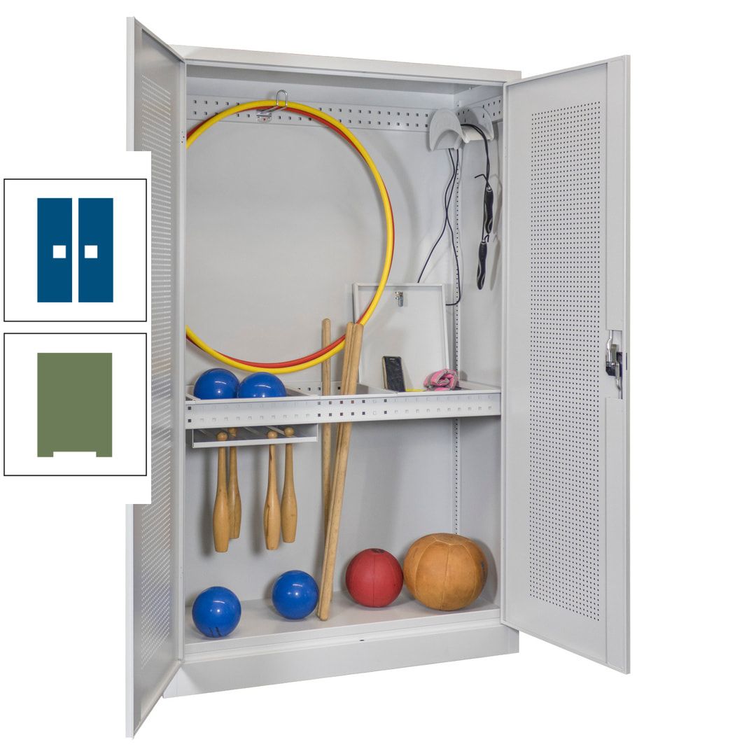 Sportschrank - Lochfeldtüren - Variante 1 - 1.950x1.200x500 mm (HxBxT) - anthrazitgrau