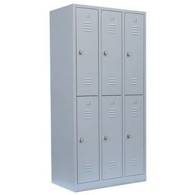 Garderobenschrank, Doppelstockspind, 3 Abteile, 6 Fächer, 1.800 x 885 x 500 mm (HxBxT), Stahl, Drehriegel, Farben wählbar