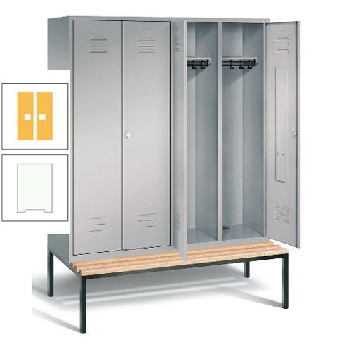 Doppel-Spindschrank, Buche Sitzbank untergebaut, 4 Abteile a 400 mm, Korpus lichtgrau, Tür anthrazitgrau, 2.090 x 1.590 x 815 mm (HxBxT)