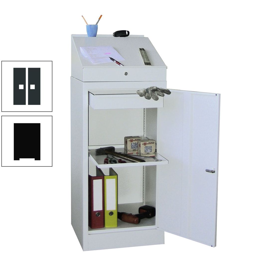 Stehpult mit Schrank - Vollblechtür - Zylinderschloss - 1 Einlegeboden, 1 Schublade - 1.270x500x500 mm (HxBxT) - anthrazitgrau