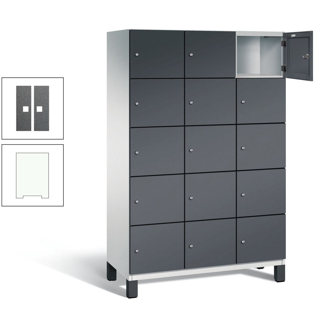 Fächerschrank, Stahlschrank, 15 Fächer, Türöffnungsbegrenzer, Füße, 1.980 x 1.200 x 525 mm (HxBxT), Korpus anthrazitgrau, Front anthrazitgrau