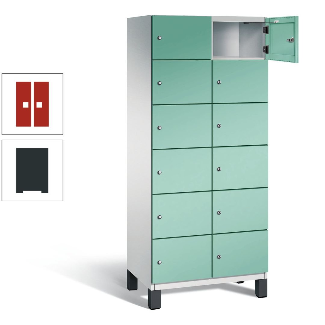 Fächerschrank, Stahlschrank, 12 Fächer, Türöffnungsbegrenzer, Füße, 1.980 x 800 x 525 mm (HxBxT), Korpus anthrazitgrau, Front anthrazitgrau