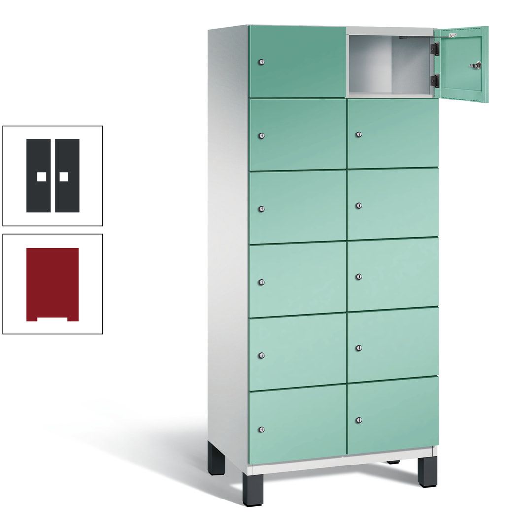 Fächerschrank, Stahlschrank, 12 Fächer, Türöffnungsbegrenzer, Füße, 1.980 x 800 x 525 mm (HxBxT), Korpus anthrazitgrau, Front anthrazitgrau